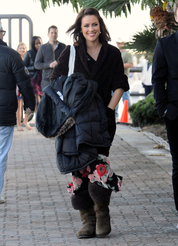 Jessica Stroup sur le tournage de 90210 à San Pedro, le 15 février 2012