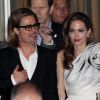 Angelina Jolie et Brad Pitt à Paris le 16 février 2012 ; ils se sont rendus à une after à la Bibliothèque Nationale de France