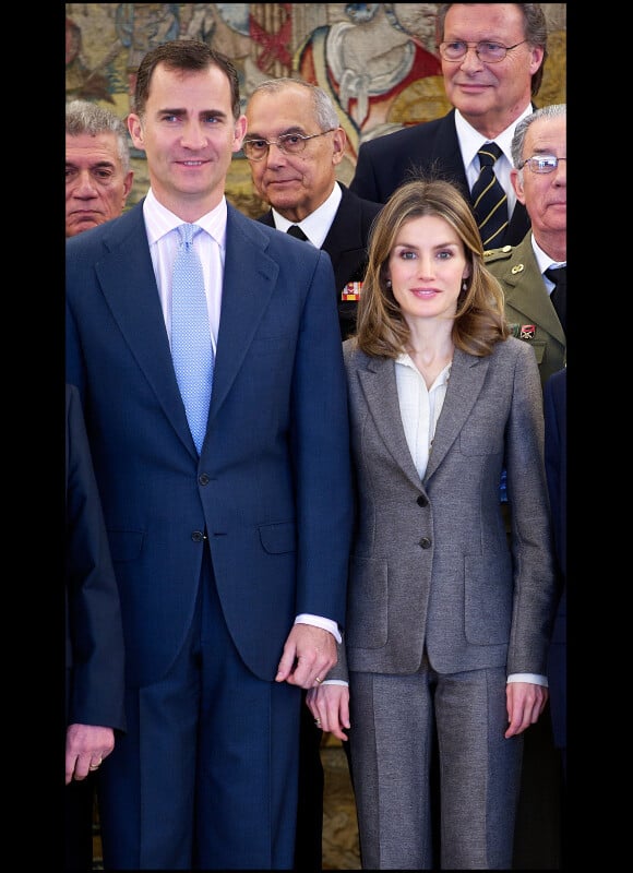 Letizia et Felipe d'Espagne, unis, en audience au palais de Zarzuela, à Madrid, le 21 février 2012