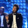 Bruno Mars sur la scène des Brit Awards, à Londres, le 21 février 2012.