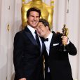 Tom Cruise et Thomas Langmann dans la salle de presse des Oscars le 26 février 2012
