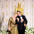 Meryl Streep et Jean Dujardin dans la salle de presse des Oscars le 26 février 2012