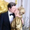 Colin Firth et Meryl Streep dans la salle de presse des Oscars le 26 février 2012