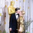 Colin Firth et Meryl Streep dans la salle de presse des Oscars le 26 février 2012