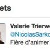 La réponse de Valérie Trierweiler à Nicolas Sarkozy sur Twitter, le 27 février 2012.
