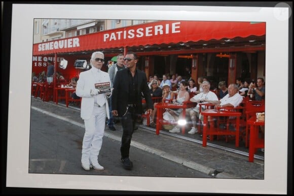 Karl Lagerfeld et Jean-Roch - Vernissage de l'exposition Saint-Tropez et les stars, le 8 mars 2012, au VIP Room, à Paris.