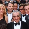 Cameron Diaz, Martin Scorsese et Leonardo DiCaprio, en mai 2002 à Cannes, lors de la présentation de Gangs of New York.