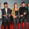 Medhi Debhi, Lou de Lâage, Jules Sitruk et Lorraine Lévy lors du palmarès du festival international du film de Boulogne-Billancourt, le 26 mars 2012.