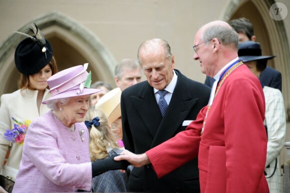 La reine Elizabeth II et son époux le duc d'Edimbourg lors du dimanche de Pâques à Windsor le 8 avril 2012