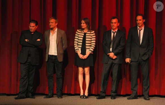Le réalisateur de Cloclo Florent Emilio Siri (à gauche) et ses acteurs Jérémie Renier, Ana Girardot et Robert Knepper à l'ouverture du festival ColCoa à Los Angeles, le 16 avril 2012.