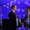 Le prince Albert II de Monaco et Céline Cousteau, petite-fille du commandant Jacques-Yves Cousteau, ont fait équipe lors de la cérémonie de remise du La Prairie Award, au Musée océanographique de Monaco, le 17 avril 2012.