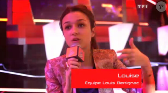Louise lors des répétitions pour le troisième prime des lives de The Voice, diffusé le samedi 21 avril 2012 sur TF1