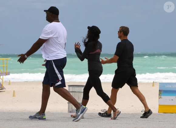 Naomi Campbell et son chéri Vladislav Doronin font du sport à Miami le 14 avril 2012