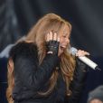 Mariah Carey hausse la voix durant son concert en plein air à Ischgl en Autriche. Le 30 avril 2012.