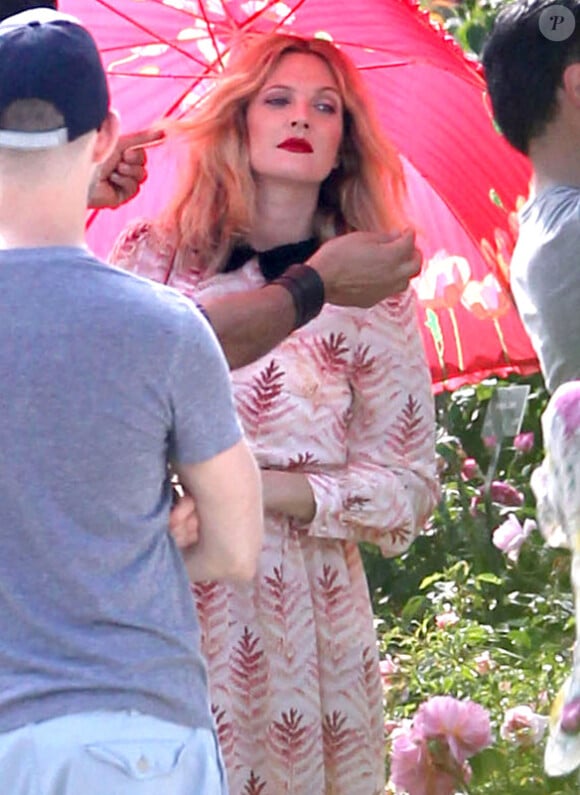 Drew Barrymore, enceinte, en plein shooting photo à San Marino, en Californie, le 30 avril 2012