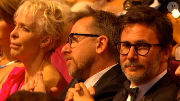 Tonie Marshall, Tim Roth et Michel Hazanavicius lors de la cérémonie d'ouverture du 65e festival de Cannes le 16 mai 2012