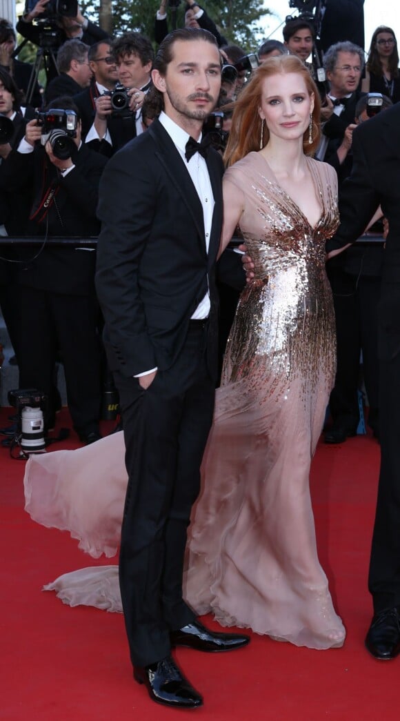 Shia Labeouf et Jessica Chastain au Palais des Festivals, assistent à la projection du film Lawless. Cannes, le 19 mai 2012.