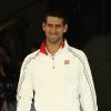 Novak Djokovic présente sa nouvelle tenue réalisée par son nouvel équipementier Uniqlo à l'occasion du tournoi de Roland Garros le 23 mai 2012 à Paris