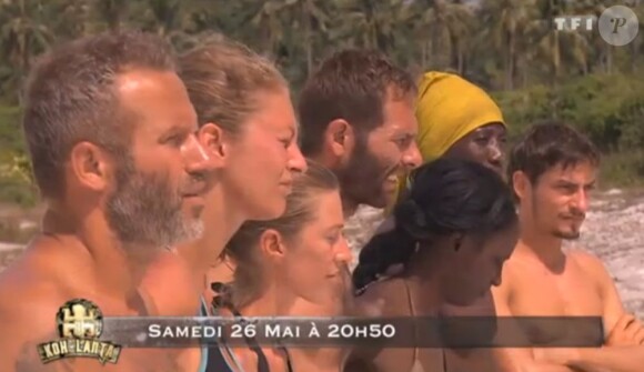Patrick, Maud, Guénaëlle, Bertrand, Cumba, Moussa et Claude dans la bande-annonce de Koh Lanta - La Revanche des héros sur TF1 le samedi 26 mai 2012.