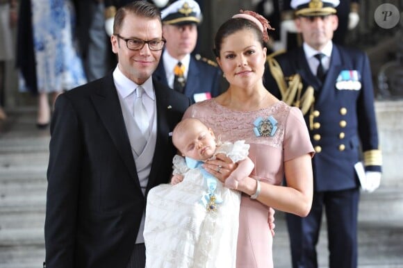 Baptême de la princesse Estelle de Suède, premier enfant de la princesse Victoria et du prince Daniel, au palais Drottningholm, à Stockholm, le 22 mai 2012.