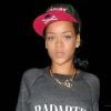 Rihanna, habillée d'une casquette Trukfit, d'un sweater Rodarte, d'un jean destroy et d'une paire de Timberland, arrive à Brooklyn, New York. Le 17 juin 2012.