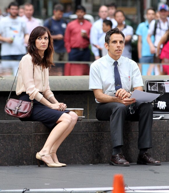 Kristen Wiig et Ben Stiller sur le tournage de The Secret Life of Walter Mitty, à New York, le 30 mai 2012.