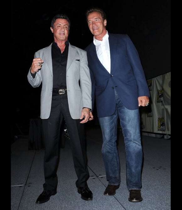 Sylvester Satallone et Arnold Schwarzenegger le 12 juillet 2012 pour la promotion d'Expendables 2 : Unité Spéciale à San Diego lors du Comic-Con