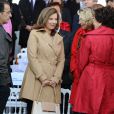 Valérie Trierweiler, un mois après le Twittweilergate des législatives, assistait au défilé militaire de la Fête nationale, le 14 juillet 2012, installée dans la tribune des conjoints des membres du gouvernement, à la gauche de la tribune présidentielle d'où son compagnon François Hollande, chef de l'Etat et des armées, a suivi la parade.