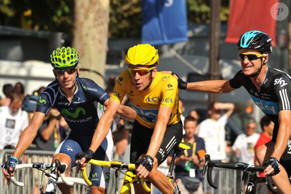Bradley Wiggins, vainqueur du Tour de France 2012 lors de la dernière étape le dimanche 22 juillet 2012