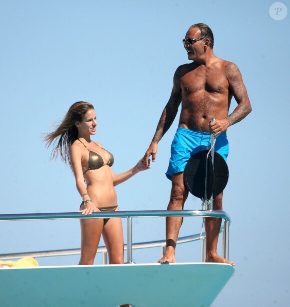 Christian Audigier et sa belle Nathalie Sorensen lors de leur escapade entre l'île de Formentera et Ibiza entre le 18 et le 22 juillet 2012