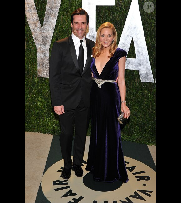 Jennifer Westfeldt et Jon Hamm assistent à la soirée post-Oscars de Vanity Fair en février 2012