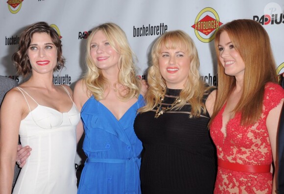 Lizzy Caplan, Kirsten Dunst , Rebel Wilson et Isla Fisher à l'avant-première de Bachelorette à Los Angeles, le 23 août 2012.
