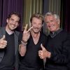 EXCLU : Le manager Sébastien Farran, Johnny Hallyday et le producteur Gilbert Coullier pour le lancement de la tournée à Montpellier, mai 2012.