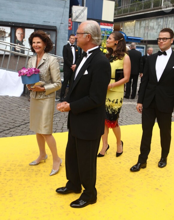 La princesse Victoria de Suède et le prince Daniel arrivant à la cérémonie du Polar Music Prize 2012, le 28 août 2012, à Stockholm.