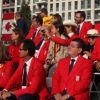 L'infante Elena d'Espagne avec ses enfants Victoria et Felipe le 29 août 2012 à Londres avec la délégation ibérique avant l'ouverture des Jeux paralympiques.