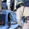 Justin Bieber, arrêté par la police, surpris par un véhicule qui le suivait de trop près, à Los Angeles, ce vendredi 31 août 2012.