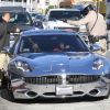 Justin Bieber, arrêté par la police, très surprise par un véhicule qui le suivait de trop près, à Los Angeles, ce vendredi 31 août 2012.