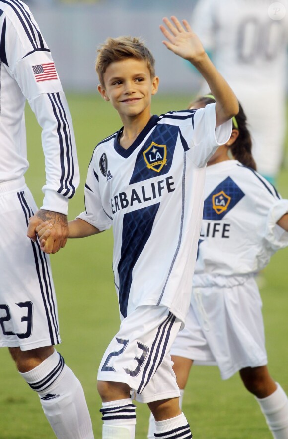 Pour ses dix ans, Romeo a pu entrer sur la pelouse du Home Depot Center et accompagné son père avant le match Los Angeles Galaxy - Vancouver Whitecaps. Carson, le 1er septembre 2012.
