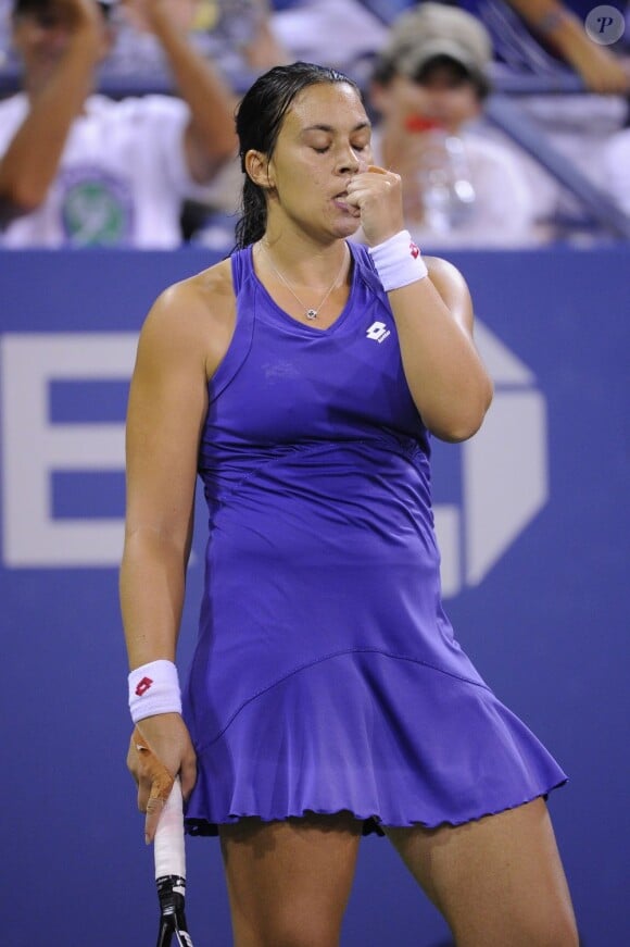 Marion Bartoli lors de sa victoire écrasante face à la Tchèque Petra Kvitova en huitièmes de finale de l'US Open le 2 septembre 2012 à New York