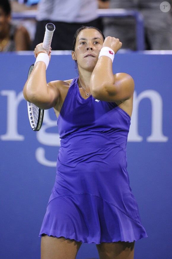 Marion Bartoli lors de sa victoire écrasante face à la Tchèque Petra Kvitova en huitièmes de finale de l'US Open le 2 septembre 2012 à New York