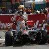Lewis Hamilton après le spectaculaire accident provoqué par Romain Grosjean au départ du Grand Prix de Belgique à Spa-Francorchamps le 2 septembre 2012