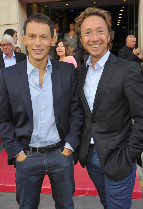 Marc-Olivier Fogiel et Stéphane Bern lors de la conférence de rentrée de RTL à Paris le 6 septembre 2012