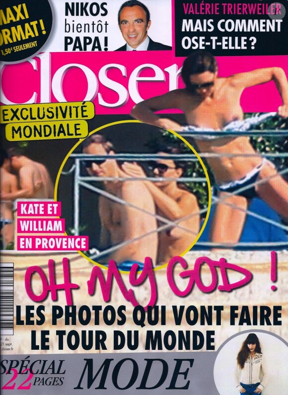 Closer, en kiosques le vendredi 14 septembre 2012 avec Kate Middleton topless en couverture