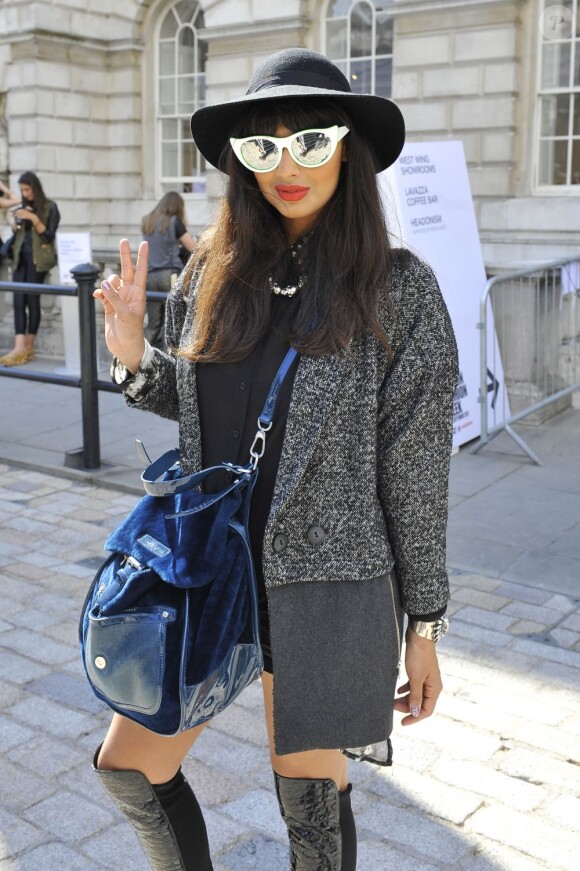 Jameela Jamil au défilé Zoe Jordan. Fashion Week de Londres, le 14 septembre 2012.