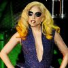 Lady Gaga, habillée d'un body incrusté de cristaux Swarovski signé Armani Privé et de bottes Keko Hainswheeler pendant un concert à l'International Arena de Cardiff. Mars 2010.