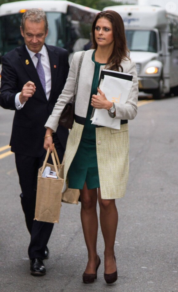 La princesse Madeleine de Suède arrivant chez Goldman Sachs à New York le 3 octobre 2012 pour le sommet environnemental From Fark To Fork.