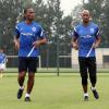 Didier Drogba et Nicolas Anelka lors d'un entraînement avec le Shenhua de Shanghai le 16 juillet 2012