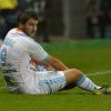 André-Pierre Gignac sévèrement blessé lors de la défaite de l'Olympique de Marseille face à Troyes (1-0) le dimanche 21 octobre 2012 au stade de l'Aube à Troyes