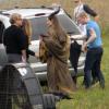 Angelina Jolie sur le tournage du film Maleficent en Grande-Bretagne en juillet 2012