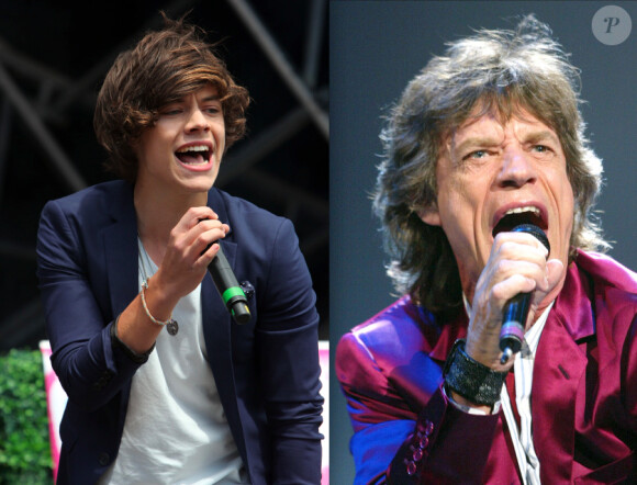 Mick Jagger et Harry Styles, respectivement leaders des Rolling Stones et des One Direction, une ressemblance frappante.